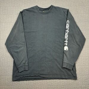 Carhartt Shirt Men XL Black Faded Workwear Spell Out Logo Distressed Long Sleeve